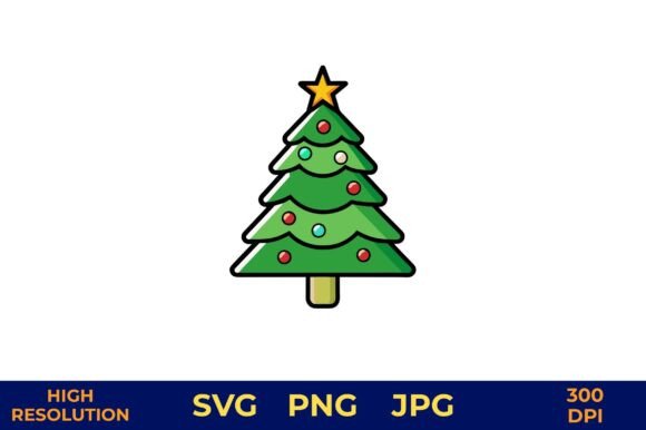 Cartoon Christmas Tree with Star: A Festive Graphic for Publishers
