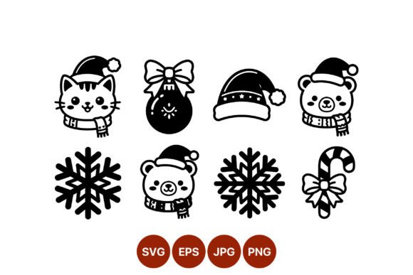 Christmas Cat and Bear Vector Icons for Creative Graphics