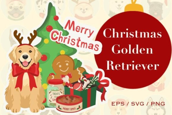 Christmas Golden Retriever Graphics for Festive Designs