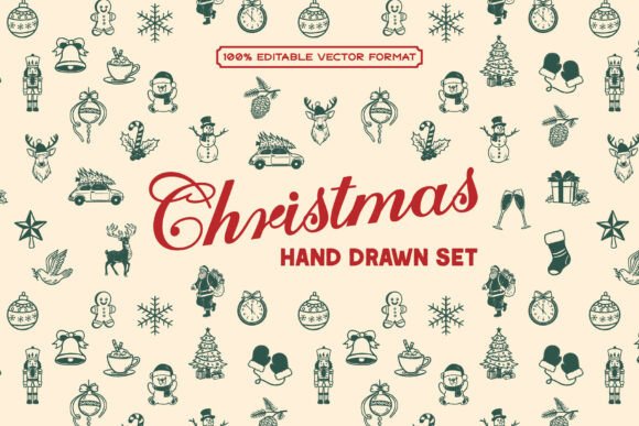 Christmas Hand Drawn Vector Set: Festive Graphics for Holiday Creations