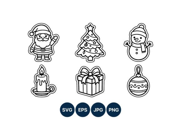 Christmas Icons Line Art Set: A Festive Embroidery Delight