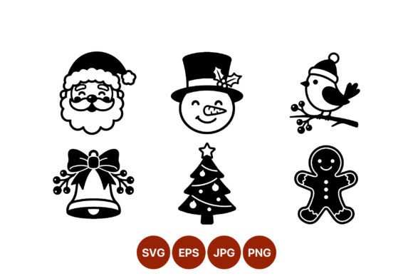 Christmas Santa Snowman Bird Bell Tree: Perfect for Holiday Graphics and Illustrations