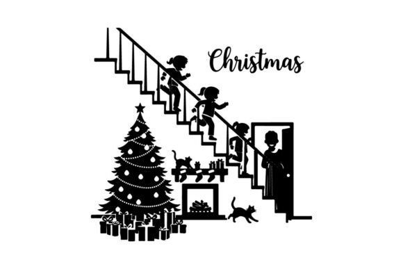 Christmas Silhouette of Family and Child: A Versatile Graphic