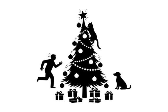 Christmas Tree Silhouette with Dog: A Versatile Graphics Asset
