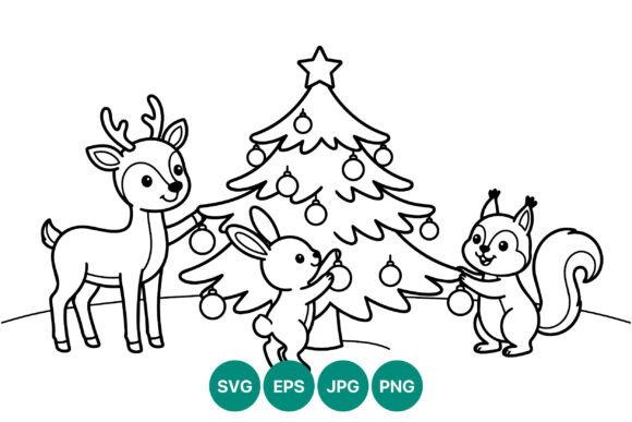 Christmas Tree with Deer, Rabbit, and Squirrel Graphics