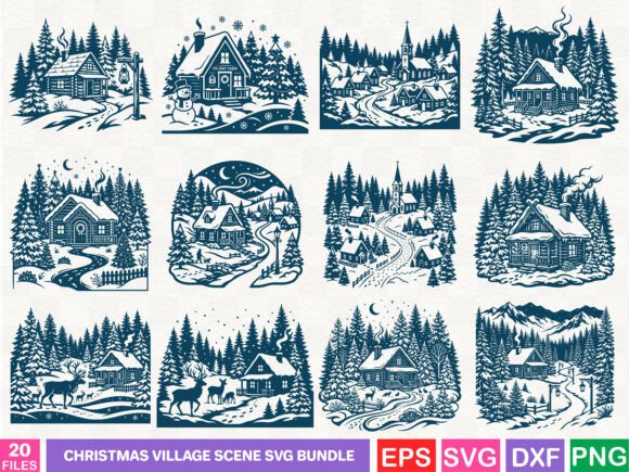Christmas Village Scene SVG Bundle: Perfect for Graphics & Illustrations