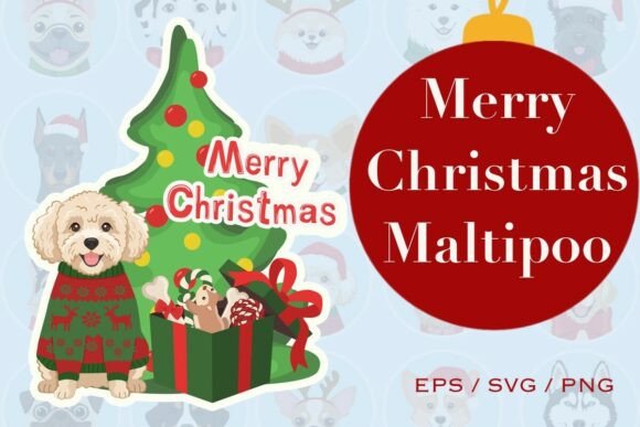 Cute Christmas Maltipoo for Graphics and Illustrations
