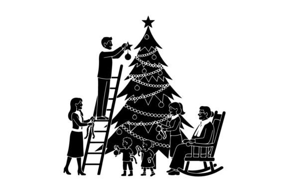 Family Decorating Christmas Tree: A Versatile Graphics Illustration