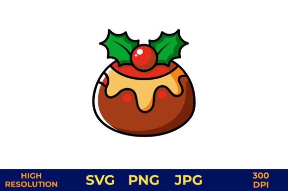 Festive Christmas Pudding Dessert: A Charming Illustration for Holiday Campaigns