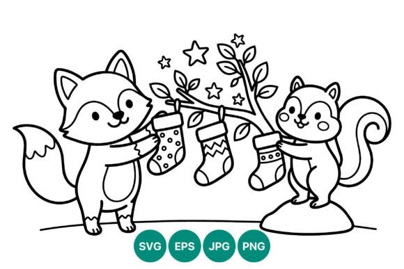 Fox and Squirrel Hanging Christmas: Charming Graphics for Handmade Creations