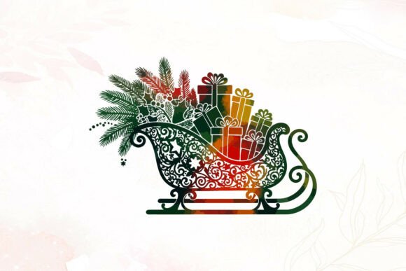 Ornate Sleigh with Christmas Gifts: A Festive Graphic for Local Brands