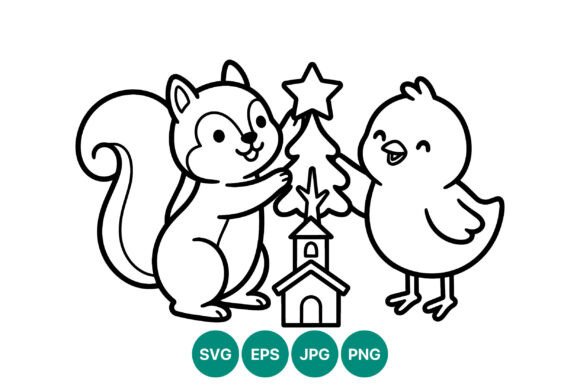 Squirrel and Chick Christmas Tree: A Festive Graphic for Your Content